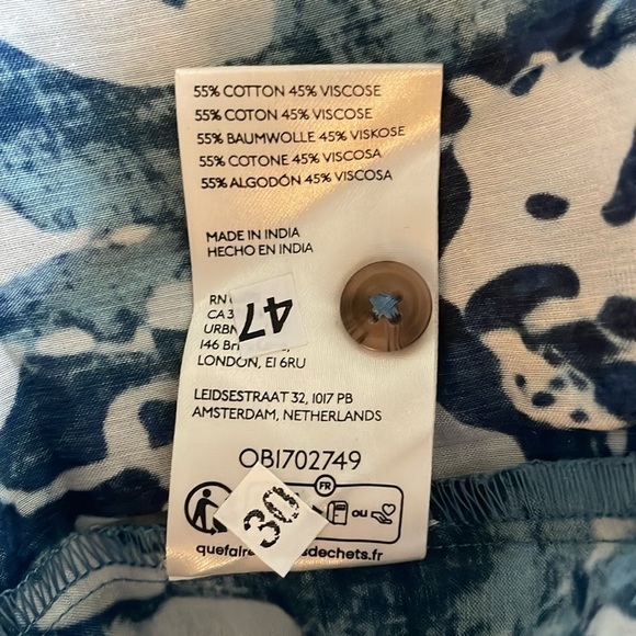 Pilcro Anthropologie Cropped Batwing Blouse XXS Oversized Ruffle Batik Blue - Picture 13 of 16